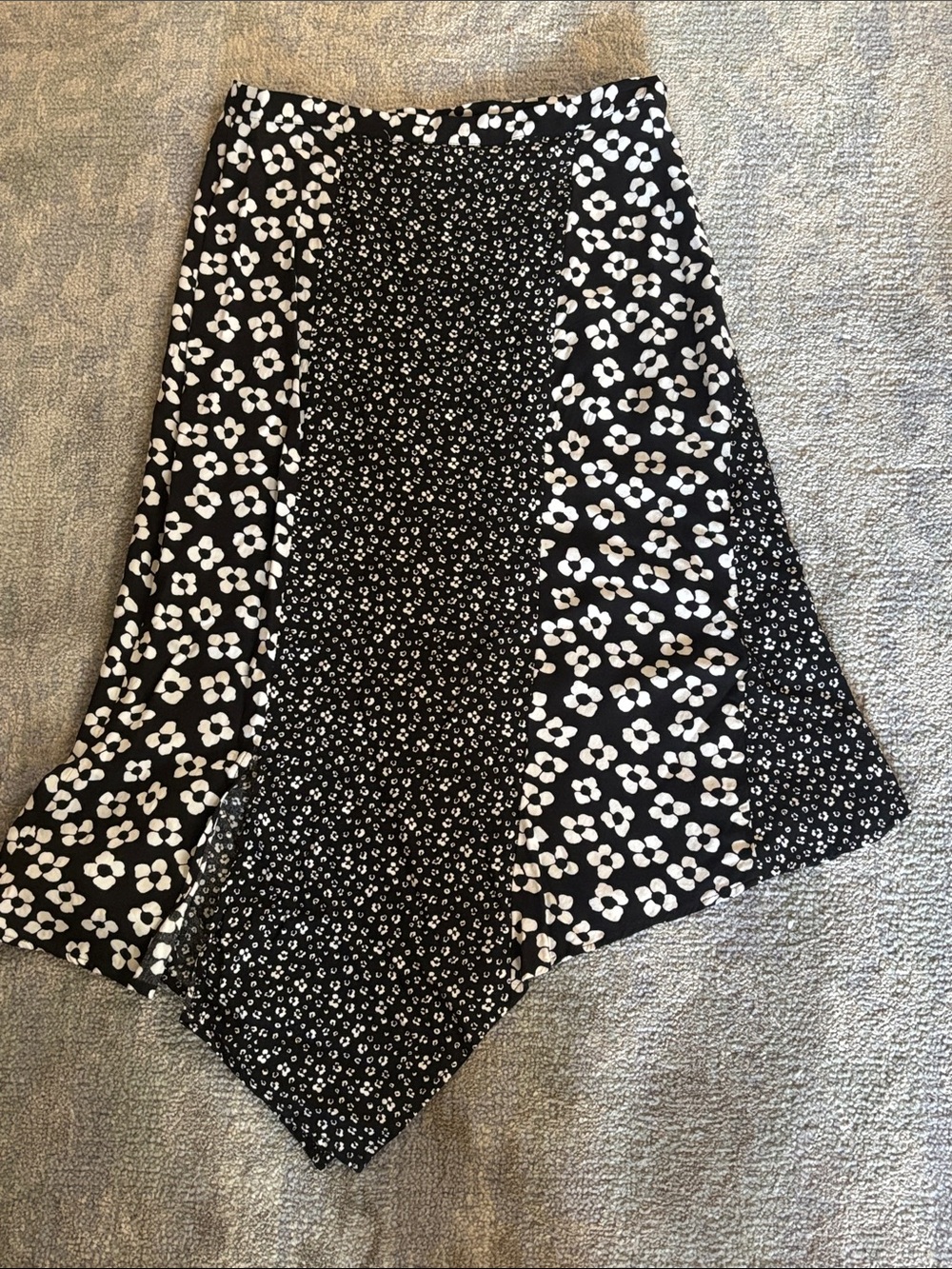 ASOS Black & White Patchwork Asymmetrical Hem Floral Skirt